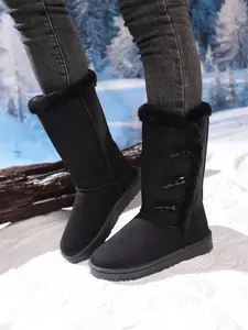 Women's Winter High-Top Snow Boots, New Style PU Leather Anti-Slip Thick Sole Warm Lining Long Booties for Cold Weather