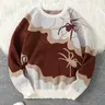 Spider Jacquard Knit Sweater, Casual Round Neck Pullover for Men, Fashion Street Style Design, Animal, Perfect for Daily Wear & Gifts