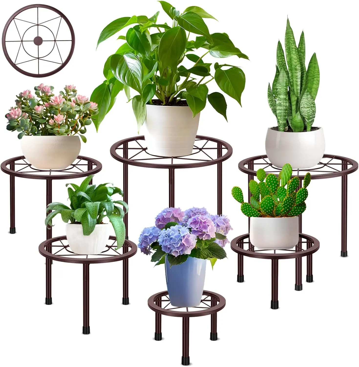 6 Pack Metal Plant Stands, Heavy Duty Plant Stand for Indoor Outdoor, Anti-Rust Iron Flower Pot Stands Outdoor Plant Holder, Potted Plant Shelf for Living Room Balcony Garden Patio