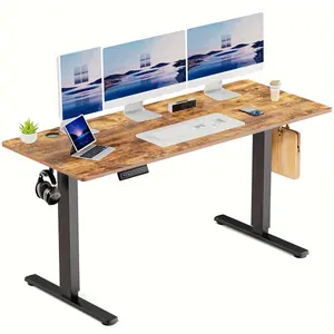 2024-NEW-63-Inch XL Electric Standing Desk - Height Adjustable, Sit-Stand, Ergonomic, Spacious Wood Computer Work Table for Home, Bedroom, Gaming Room, Small Spaces with Easy Assembly