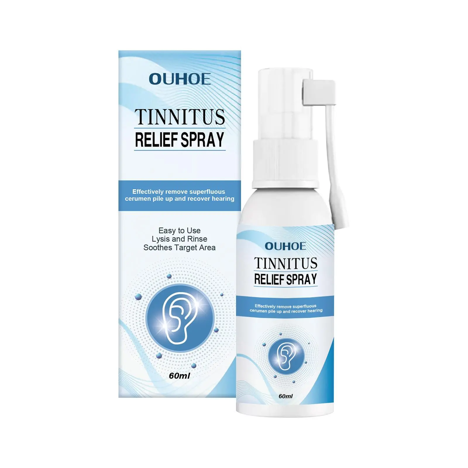 OUHOE Tinnitus Relief Spray, Relieves Ear Discomfort Earplugs Earwax Cleaning Ear Care Spray