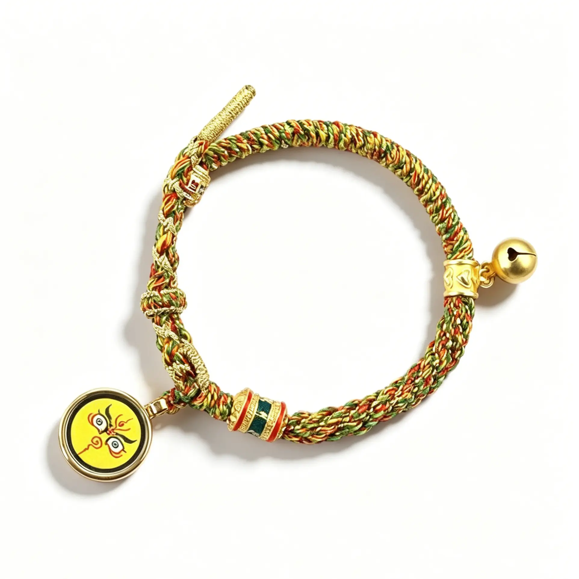 Tibetan Buddhist Bracelet, Handmade Braided Rope with Dzambhala Wealth God Amulet, Adjustable Daily Religious Wristband for Protection & Abundance, Braided Bracelet, Protection Charm, Dzambhala Gods, Handwoven, Mantra Beads, Unisex, Buddhism, Religion, Et