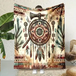 Native American Pattern Boho Blanket, Soft Warm Cozy Throw Blanket, Double Sided Air Conditioning Blanket, Warm Nap Blanket for Home Office Travel Camping