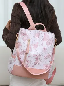 Women's Butterfly Print Portable Travel Backpack, Large Capacity Travel Bag with Tassel Design, Casual Fashion Shoulder Bag for Women, Casual Printed Backpack
