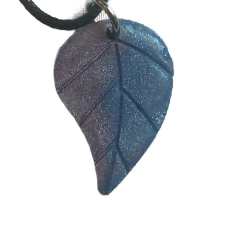 Handmade Custom Jewelry - Blue and Purple Leaf Pendant Necklace Unique Design Accessory