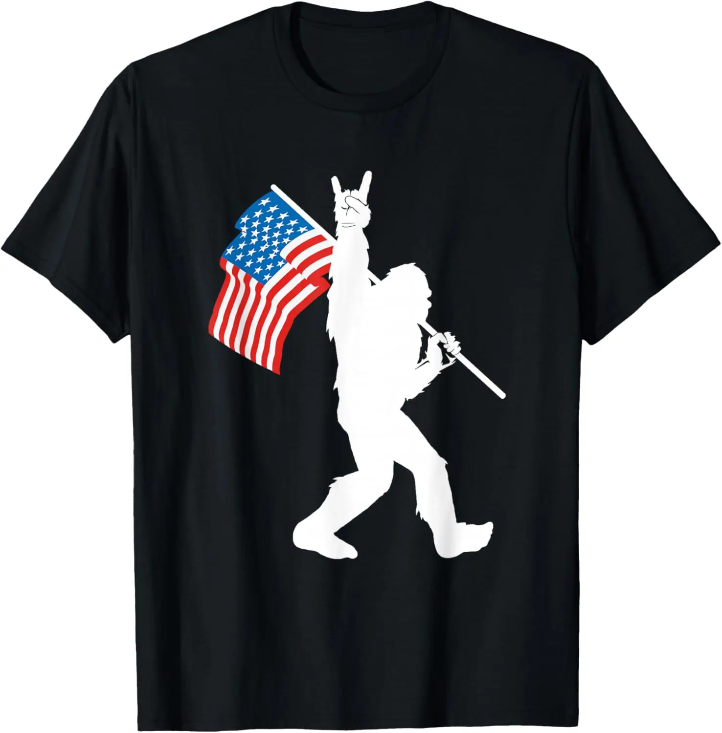 Funny Bigfoot Rock and Roll USA Flag for Sasquatch Believers T-Shirt