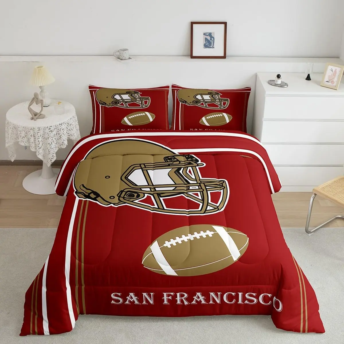 San Francisco Comforter Set,American Football City Bedding Set Adult,Rugby Comforter,Football Fans Gifts Quilt Set
