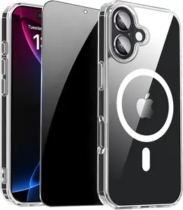 for iPhone 17 Case Clear, Magnetic iPhone 17 Case with Privacy Screen Protector Compatible with MagSafe Shockproof Slim Phone Case for 17 Cover, Transparent.