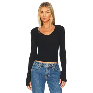 Enza Costa Cashmere Easy Cuffed U Top in Black
