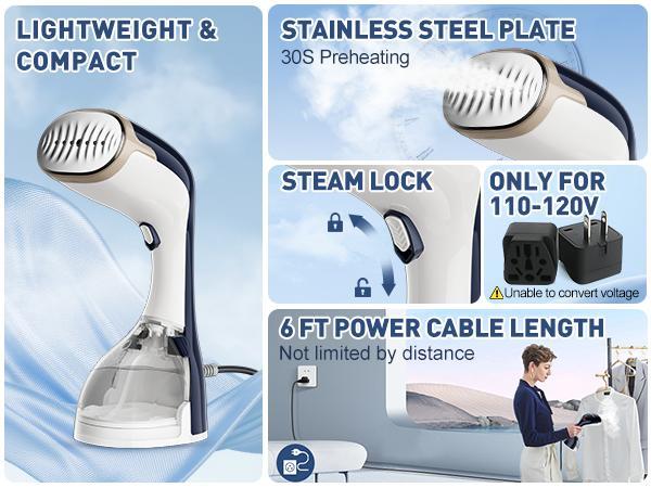 Travel Steam Iron,1200W Portable Steam Iron For All Fabrics,30 Seconds Heat Up, Fast Wrinkle Removal,300ml Handheld Garment Steam Iron For Home,Office (Only For 120V),0ml Handheld Garment,Father's Day Gifts for Dad