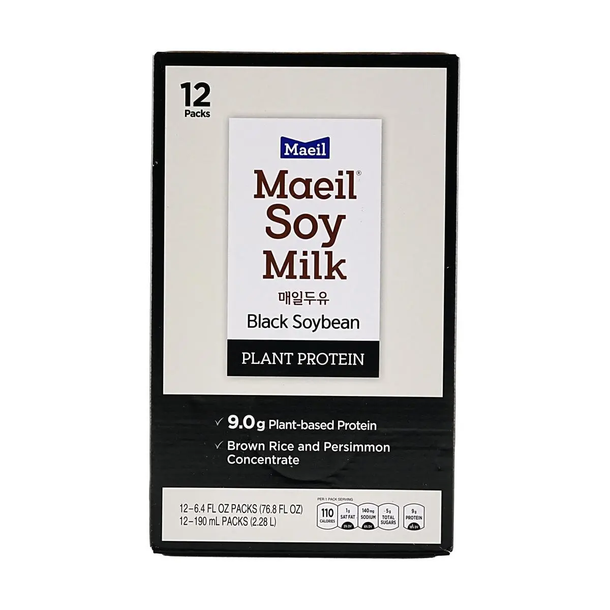 Maeil Black Bean Soy Milk Drink 190ml x 12 Boxes - Healthy Low Calorie, Low Fat, High Protein, Vegan Friendly with Brown Rice & Persimmon Extract