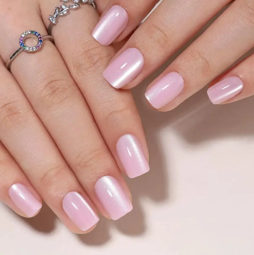 Square Acrylic Press-On Nails, Pearl Milky Pink, Salon Quality, 32-Piece Set with Multiple Sizes for a Perfect Fit, Nail Glue Not Included