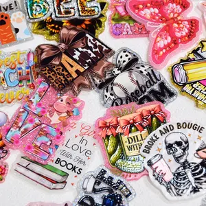 Random 30pcs Mix No Hole Glitter Resin Acrylic Flat Back Charm for DIY, for Badge Reels