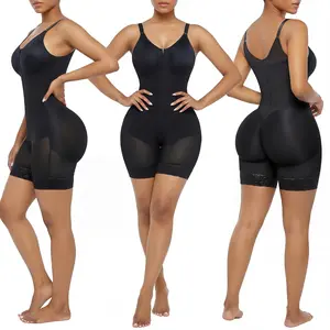Women's Fajas Colombianas Compression Bodysuit, Full Body Shapewear Tummy Control Butt Lifter Shaper with Detachable Shoulder Strap and Zipper Crotch