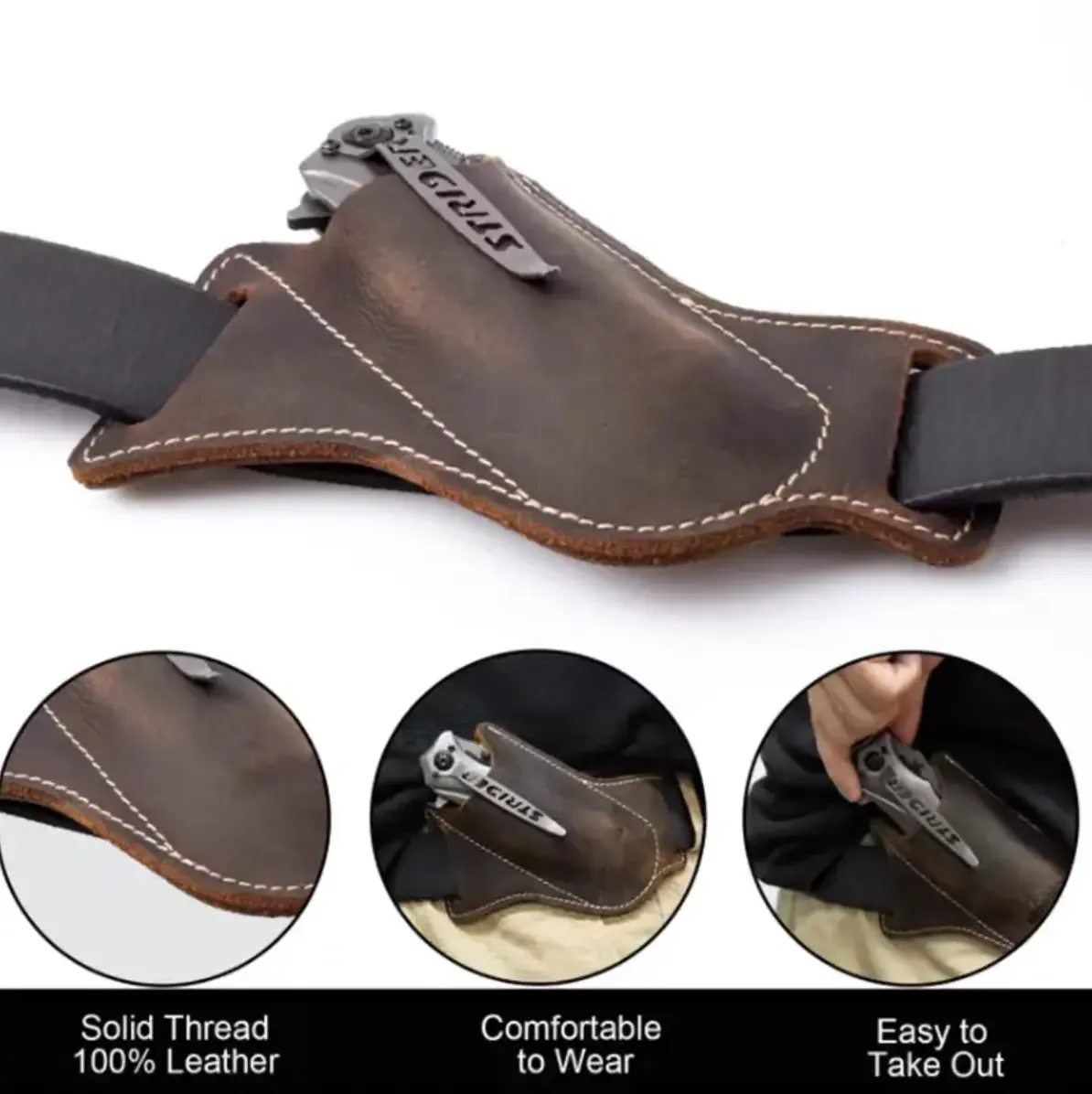 outdoor travel handmade genuine leather tactical knife sheath/pouch/backpack/storage tool beltfor men, foldable key gift