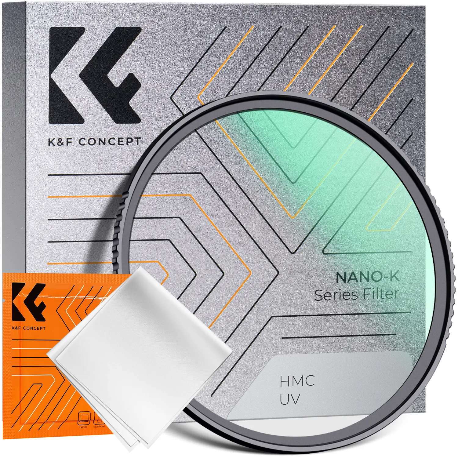 K&F CONCEPT K-Series Digital Camera Lens UV Filter, 18-Layer Multi-Coated Ultra Slim AGC Glass MCUV Protector, Includes Cleaning Cloth