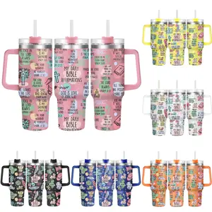 40oz Tumbler with Lid, Tumbler with Handle, Hydration Tumbler, 1 Count Bible Affirmations Funny Print Stainless Steel Water Bottle, Drinking Cup for Home Office School Outdoor Camping, Drinkware, Stainless Steel Tumblers