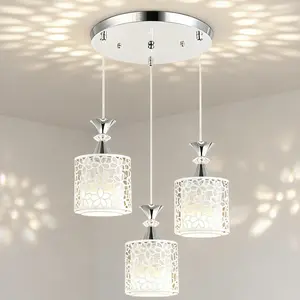 Modern Chrome White Ceiling Lamp 110-220V 3*E27 Bulb Iron Electroplated Adjustable Wire For Home/Office/Cafe Lighting