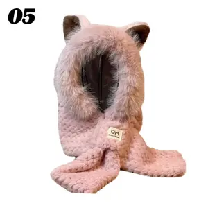 Windproof Cap‌ Women's Winter Warm Hat with Scarf 2 in 1 Set Windproof Ear Protection Cap 2025 New Cute Integrated Cold Weather Accessories‌ Maximizes Cuteness Fuzzy Texture Head And Neck Warm Playful Fox Ears