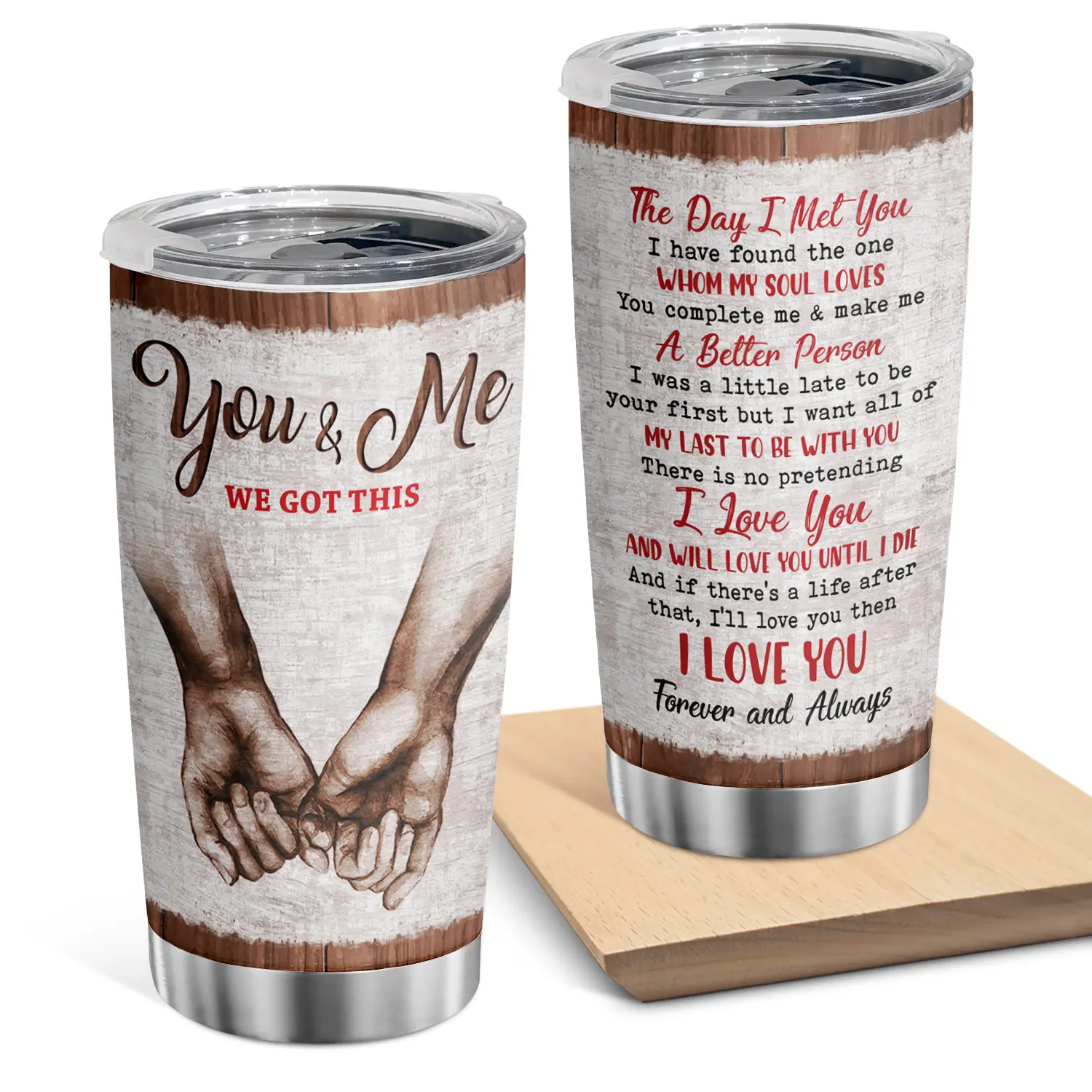 20oz Stainless Steel Insulated Travel Mug - "You and Me We Got This" - Couple Gift Coffee Drinkware, Portable Tumbler Water Bottle, Keeps Drinks Hot/Cold for Hours, Compatible with Yeti Coolers (for Women), Bottle Water