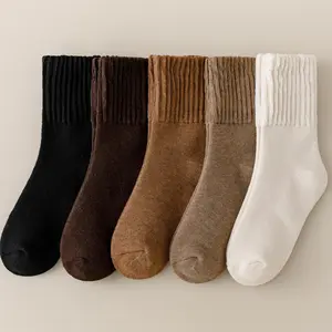 5 Pairs Women Super Soft Wool Socks Mid Tube Socks Thickened Sleep Warm Wide Mouth Solid Color Terry Socks Suitable for Cold Weather