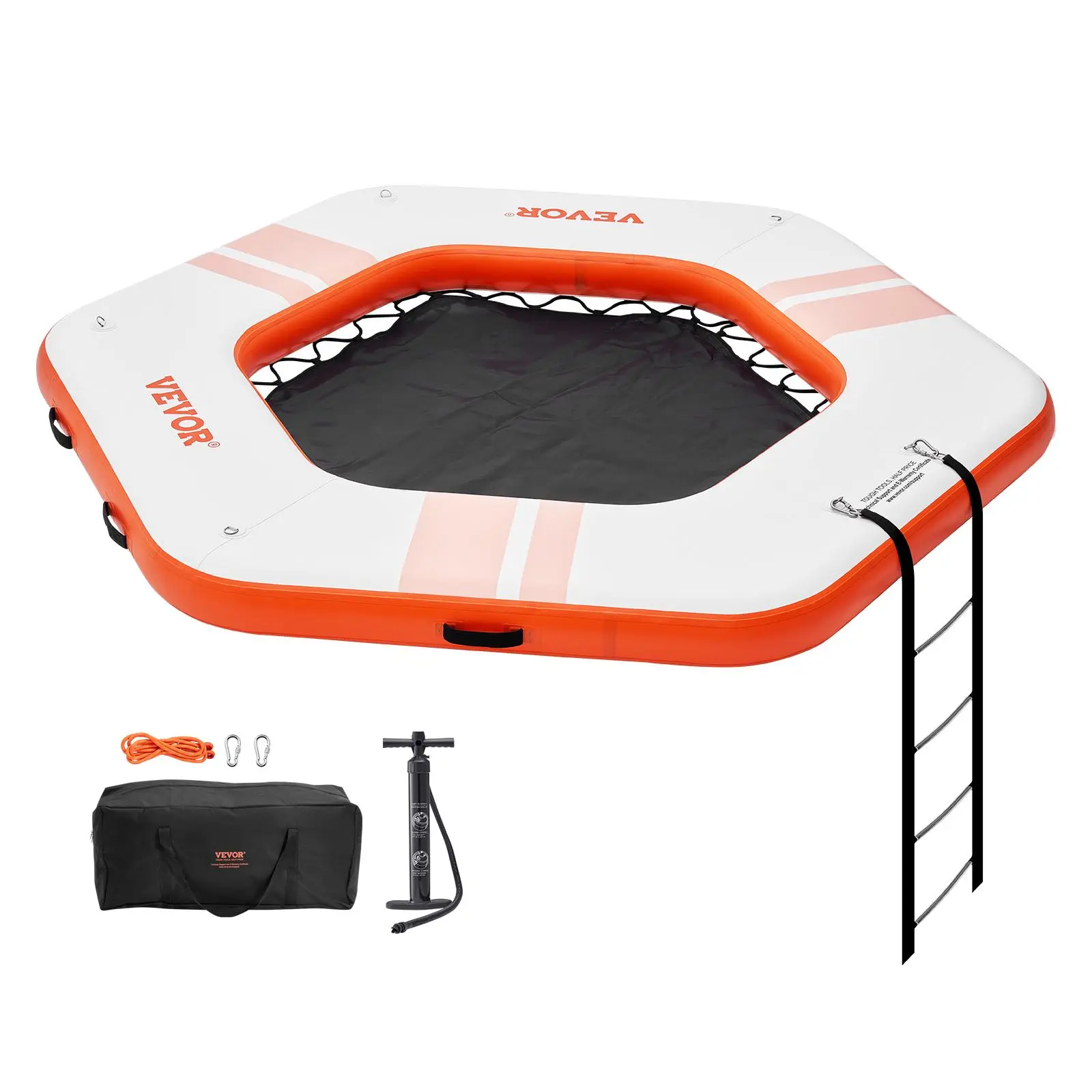 【SummerFinds】VEVOR Inflatable Floating Dock,  ø8.5FT Inflatable Dock Platform with ø5FT Trampoline Mesh Pool, Non-Slip Floating Platform Water Mat with Portable Bag & Detachable Ladder for Pool Beach Relaxation