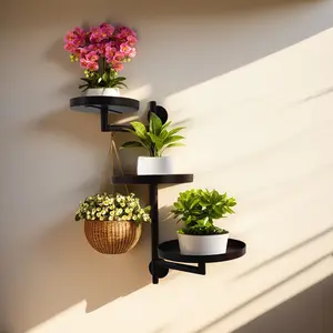 Wall Mounted Plant Shelf, 1 Count 3-layer Rotatable Plant Stand, Multipurpose Plant Display Rack, Home Organizer for Living Room Balcony Garden, Wall Plant Holder