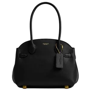 COACH Empire Carryall 21 Small Leather Shoulder Bag with Gold Hardware and Zipper Closure for Women in Black