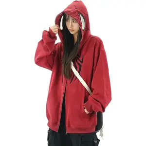 Y2K Hip Hop Spider Hoodie for Women Men Graphic Full Zip up Hoodies Oversized Kawaii Hoodies Spider Jacket