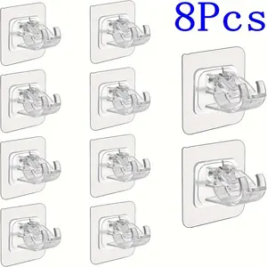 8-Piece No-Drill Self-Stick Strong Adhesive Transparent Curtain Rod Holder Set, Easy Wall Mount Bracket for Home & Hotel Use, Durable Non-Slip Design Installation, Quick Mounting