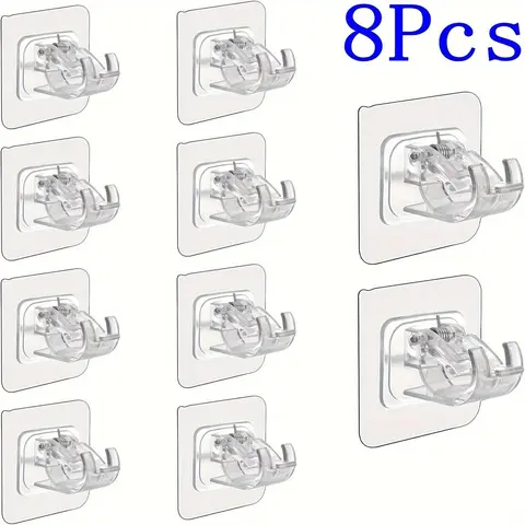 8-Piece No-Drill Self-Stick Strong Adhesive Transparent Curtain Rod Holder Set, Durable Material, Reliability, Easy, Convenient, Easily Install Wall Mount Bracket for Home & Hotel Use, Versatile Use, Durable Non-Slip Design Installation, Quick Mounting