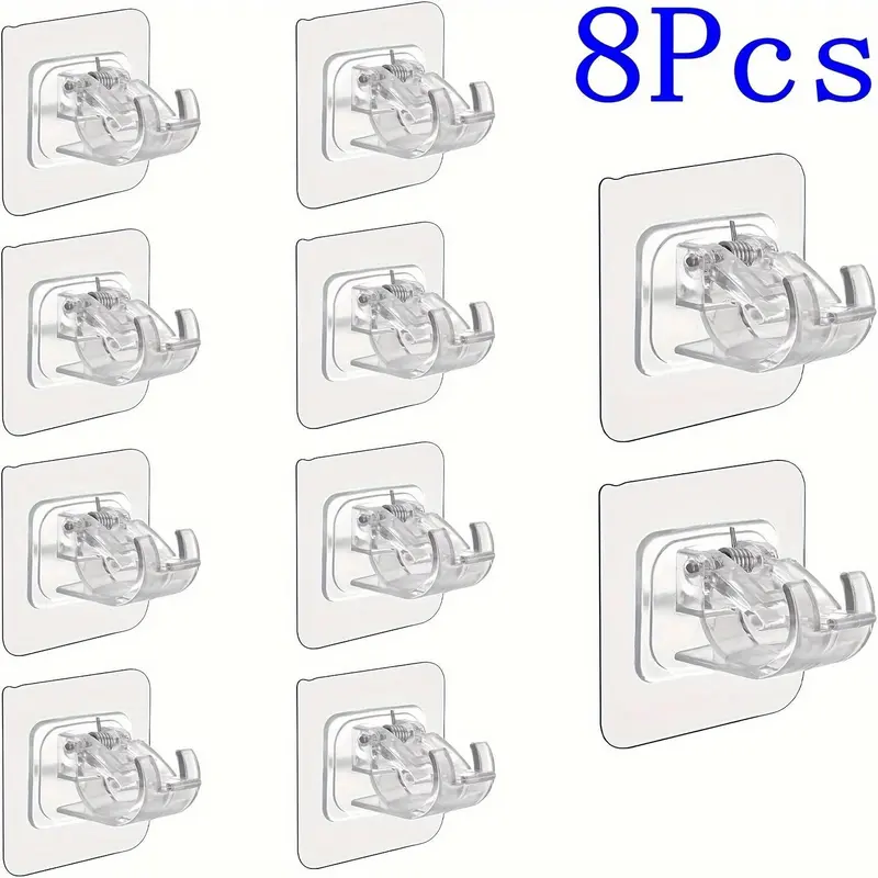 8-Piece No-Drill Self-Stick Strong Adhesive Transparent Curtain Rod Holder Set, Durable Material, Reliability, Easy, Convenient, Easily Install Wall Mount Bracket for Home & Hotel Use, Versatile Use, Durable Non-Slip Design Installation, Quick Mounting