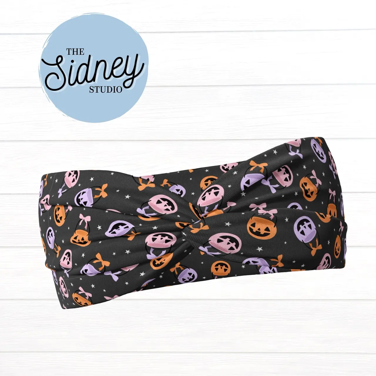 The Sidney Studio Halloween Jack O'Lantern Buckets Wide Twist Headband for Nurses Teachers and Moms Buttery Soft Ultra Stretchy Jersey Knit One Size Fits Most