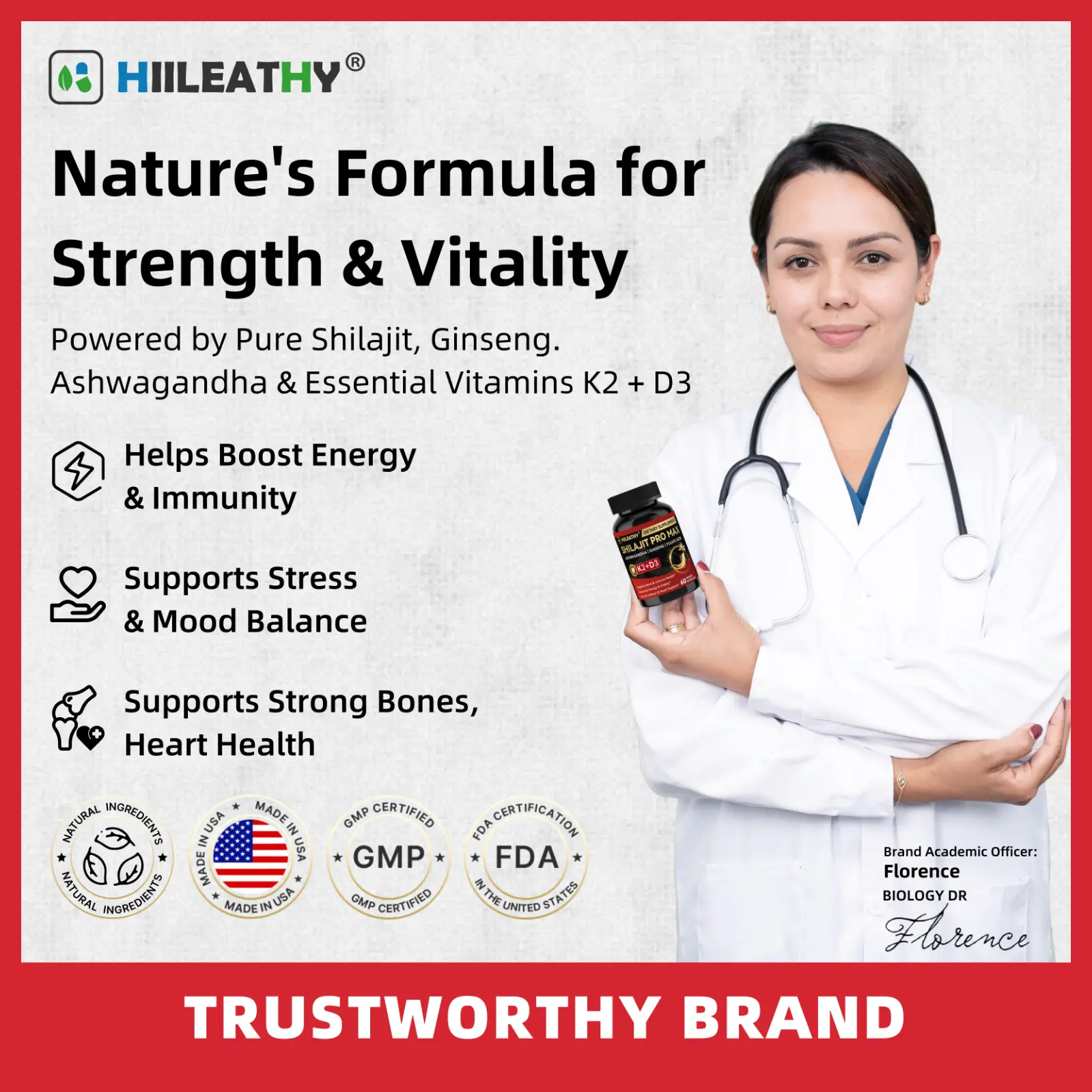 HIILEATHY Shilajit for Men & Women, Shilajit with Vitamin D3 K2, Shilajit for Men with Fulvic Acid, Ashwagandha & Ginseng Root, Helps Support Energy, Stamina and Immune Health, Non-GMO, Made in USA, 60 Capsules
