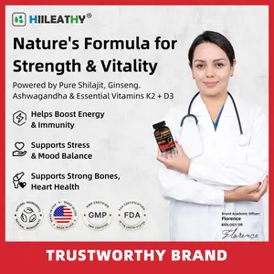 HIILEATHY Shilajit for Men&Women, Shilajit w/Vitamin D3 K2, Shilajits for Men w/Fulvic Acid Ashwagandha Ginseng Root, Shilajits for Extra Power Stamina Immune Support, Non-GMO Made in US 60 Capsules