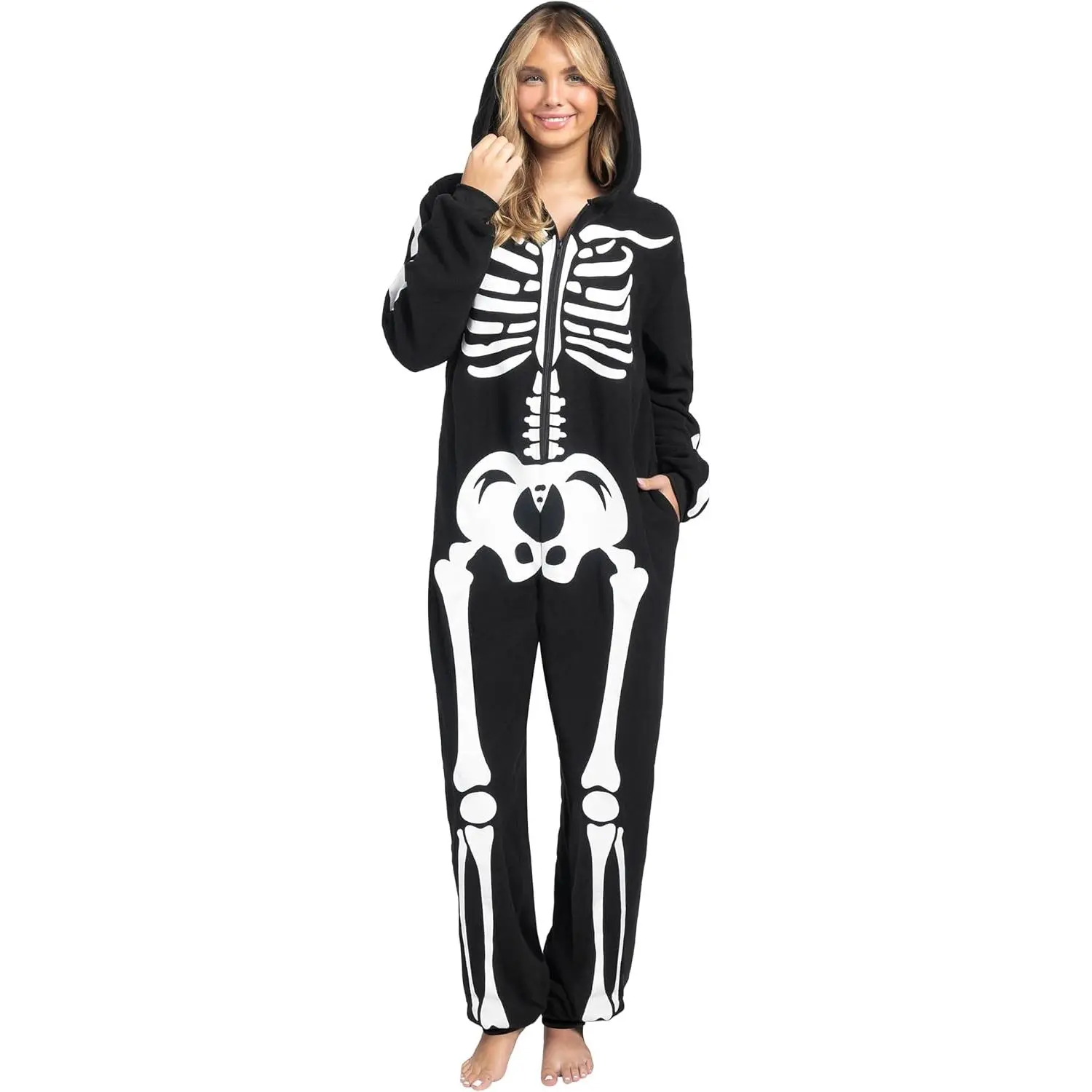 Skeleton Pajama Adult Skeleton Costume Hooded  Cosplay Costume Sleepwear Homewear