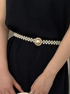 Faux Pearl Decorated Waist Belt, Women's Fashion Decorative Belt for Casual Dress, Elegant All-match Fashion Accessories for Daily & Party Decoration, Exquisite Jewelry for Birthday Gifts, Exquisite Beaded Belt