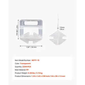VEVOR Tile Leveling System Clips, 2200-Piece DIY Tile Leveler Spacers, 1/16(1.5 mm) Tile Leveler Clips, Tile Leveling System Tile Installation Tools for Professional Ceramic Tile, Stone Installation