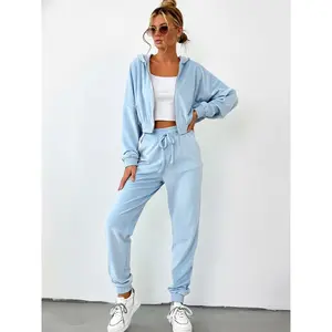 Women’s 2 Piece Velour Tracksuit Set - Zip Up Hoodie and Drawstring Jogger Pants Loungewear Outfit, 2 Piece Sets, Women 2 Piece Sets