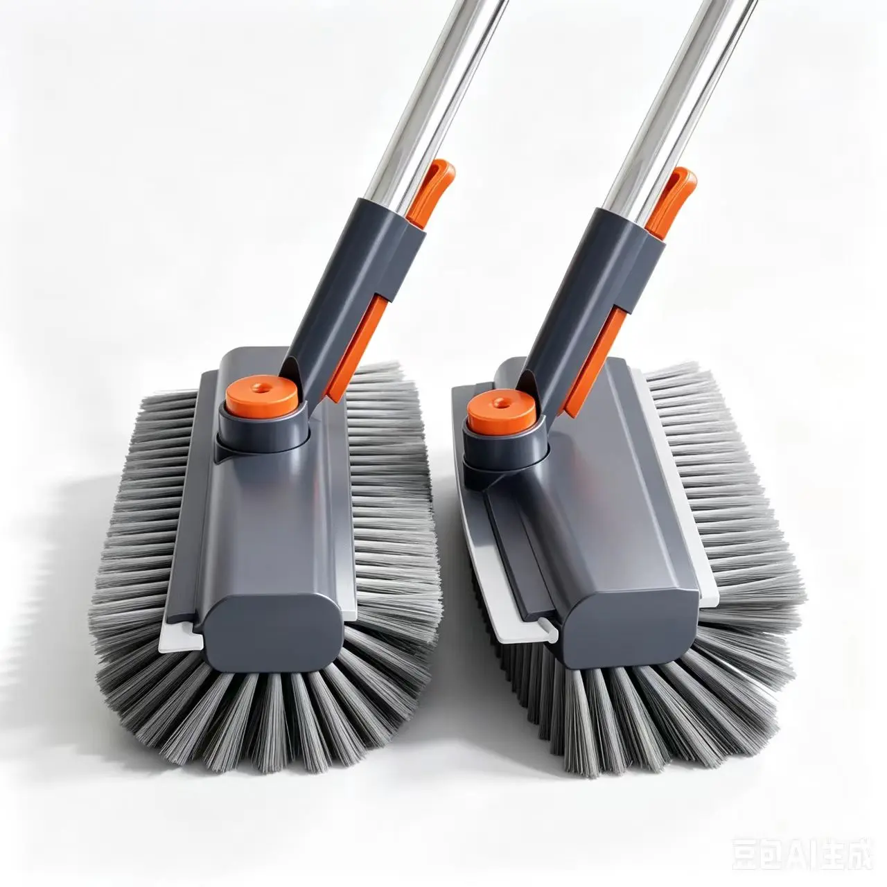 Multifunctional 3-in-1 Heavy-Duty Stiff Bristle Floor Scrub Brush with Long Handle - 2pcs Cleaning Tools with Scraper for Outdoor Cleaning, Shower/Patio, Pavement Surfaces (Gray)