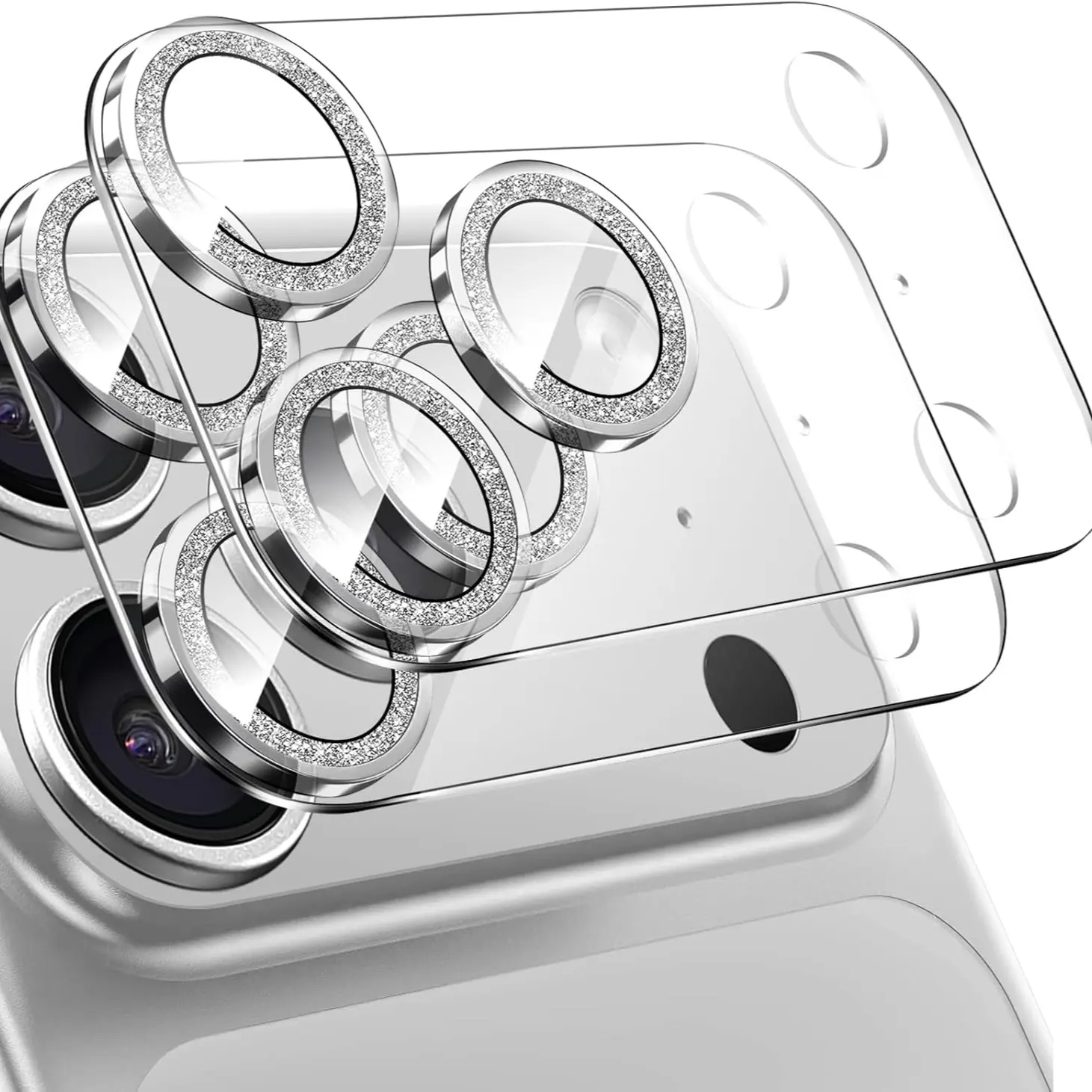 2-Pack iPhone 17 Pro Max Camera Lens Protector, Lens Protective Film, Protective Accessories, Bling Tempered Glass 9h, Anti-Scratch HD Protection, Silver Color, High Definition Camera Screen Protector