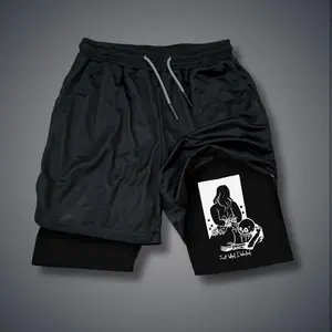 Sexy Clothing 80s 90s Double-Layer Sports Shorts Graphic Shorts Black Camo Streetwear Shorts Men Outfits Men Vacation Outfits Shorts