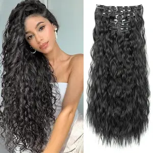 6 PCS Curly Clip In Hair Extensions 24 Inch Thick Curly Hair Extensions Clip Ins Invisible Natural Synthetic Hairpieces for Women