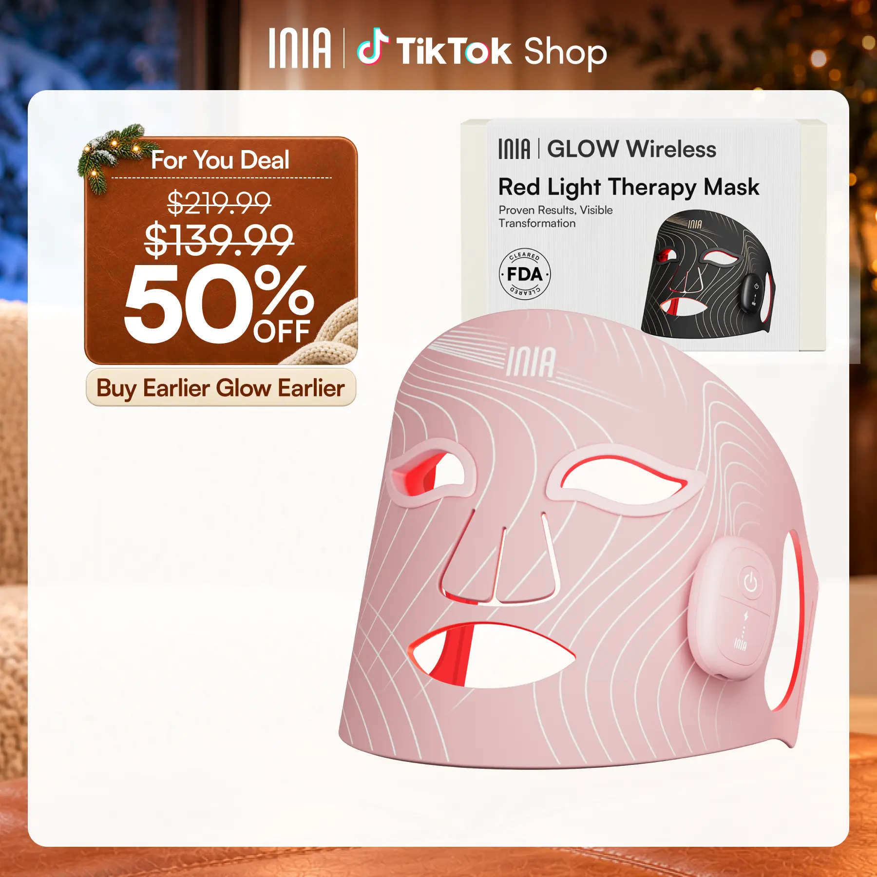 INIA GLOW Wireless Red Light Face & Neck & Chest Mask Bundle – 630nm & 850nm Red Light Therapy Mask Devices | Skincare Set for Lifting, Firming & Radiant Glow at Home, Rechargeable & Portable with 2-Year Warranty,back to school,back to school haul