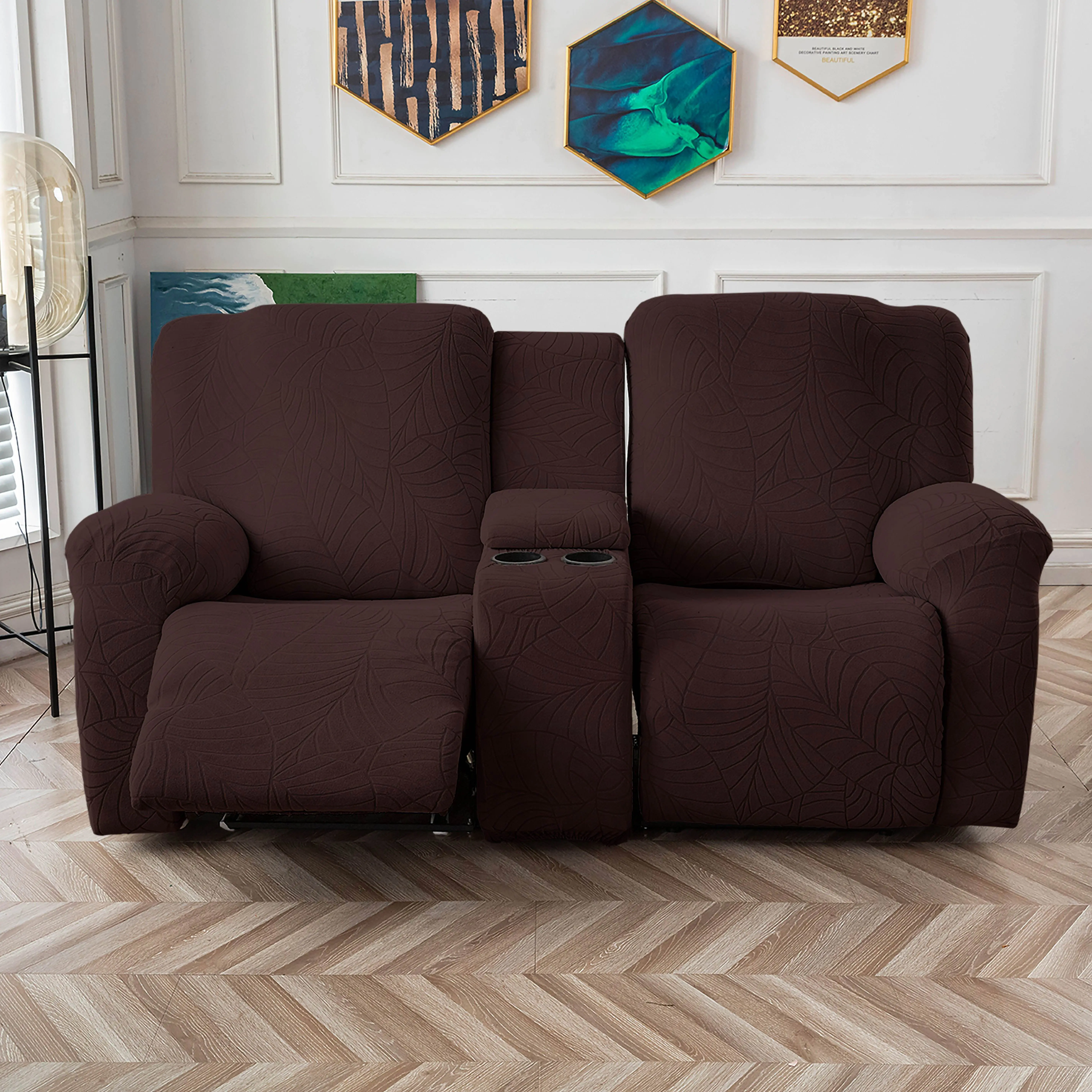 Stretch Recliner Loveseat Cover with Console, Jacquard 2-Seater Slipcover, Washable Furniture Protector for Couches #TikTokShopBlackFriday