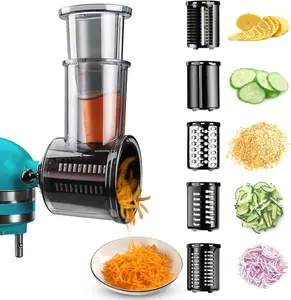 5 Blades Slicer Shredder Attachments, Compatible with KitchenAid Stand Mixers, Vegetable Shredder Cheese Grater Salad Maker, Food Slicers Chopper Grinding Powder Accessories