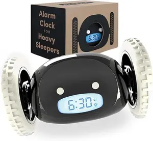 Extra Super Loud Alarm Clock for Heavy Sleepers Adults Kids Teens Bedroom, Move Jump Roll Run Away Easy to Set Smart Digital Alarm Clock on Wheels -Funny Gag Gift (Black)