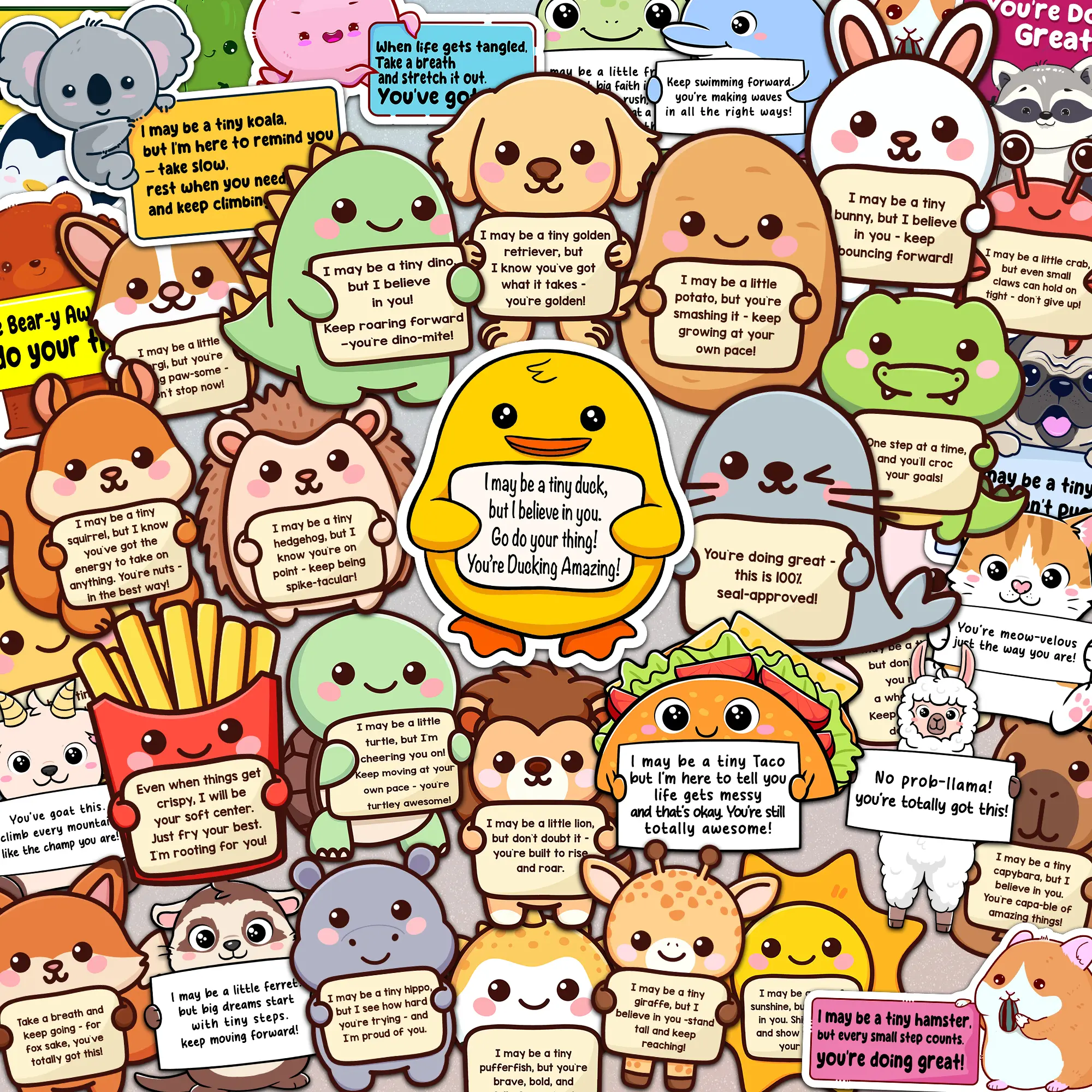 100PCS Emotional Support Animal Stickers – Affirmation Sticker Pack for Adults or Kids Cute Inspirational Buddies for Water Bottles, Laptops, Phones, Positive Quote Vinyl