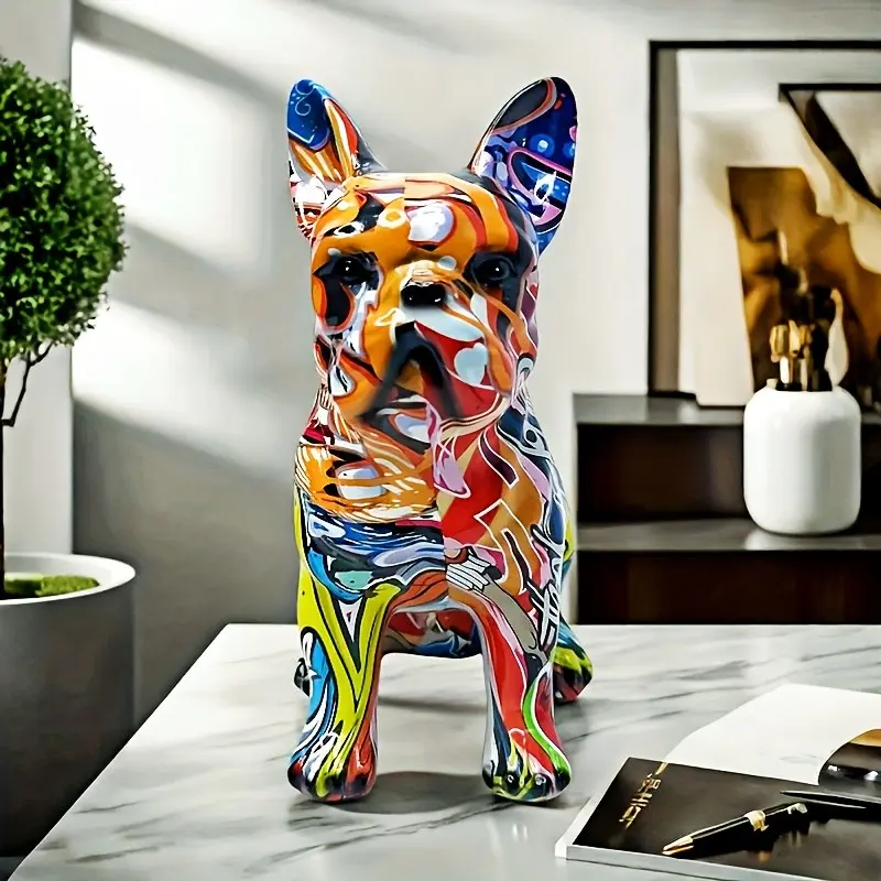 Creative Graffiti French Bulldog Sculpture, Art Animal Dog Statue, Living Room Home Decor, Bedroom Bookshelf TV Cabinet Desk Ornament, Fashion Table Centerpiece, Decorative Figurine, Resin Animal Ornaments, Resin Animal Figurines