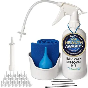 Ear Wax Removal Tool by Tilcare - Ear Irrigation Flushing System for Adults & Kids - Perfect Ear Cleaning Kit - Includes Basin, Syringe, Curette Kit, Towel and 30 Disposable Tips